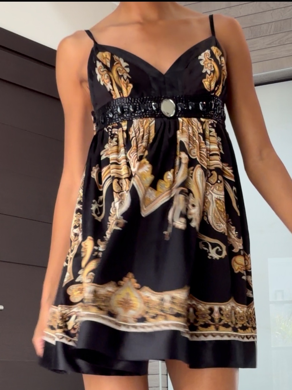Forever 21 Black Mini Dress with Gold Paisley Print - Picture 3 of 8